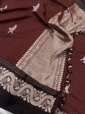 Coffee Brown Pure Banarasi Handloom Silk Saree - Aura Benaras