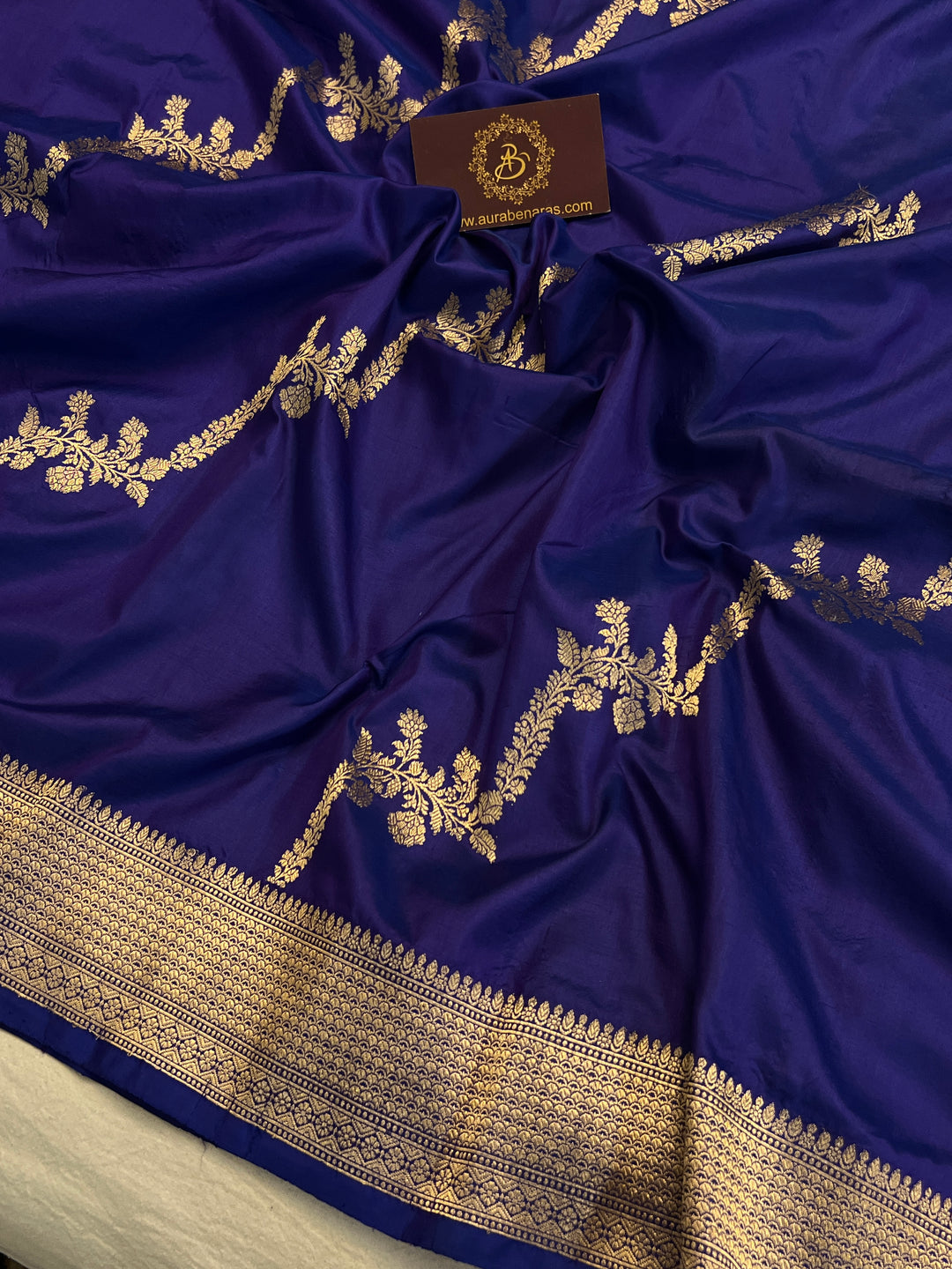 Shop Indigo Blue Banarasi Katan Silk Saree – Kadhwa Aada Jaal Meenakari