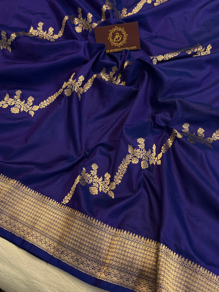 Shop Indigo Blue Banarasi Katan Silk Saree – Kadhwa Aada Jaal Meenakari