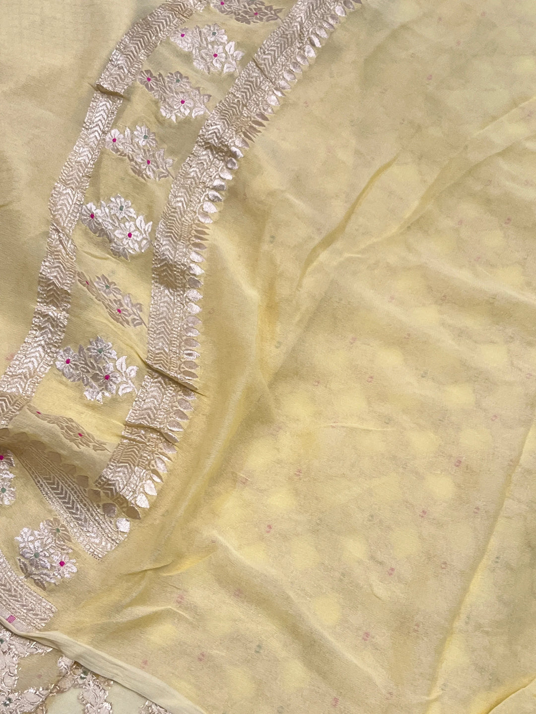 Sugar Cookie Yellow Pure Banarasi Khaddi Georgette Saree