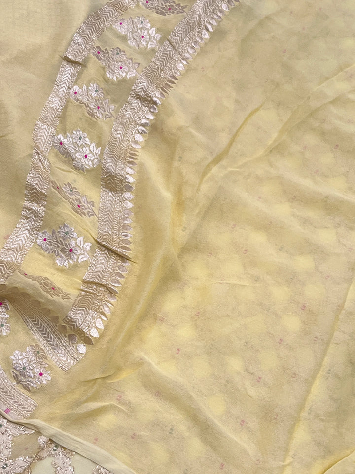 Sugar Cookie Yellow Pure Banarasi Khaddi Georgette Saree