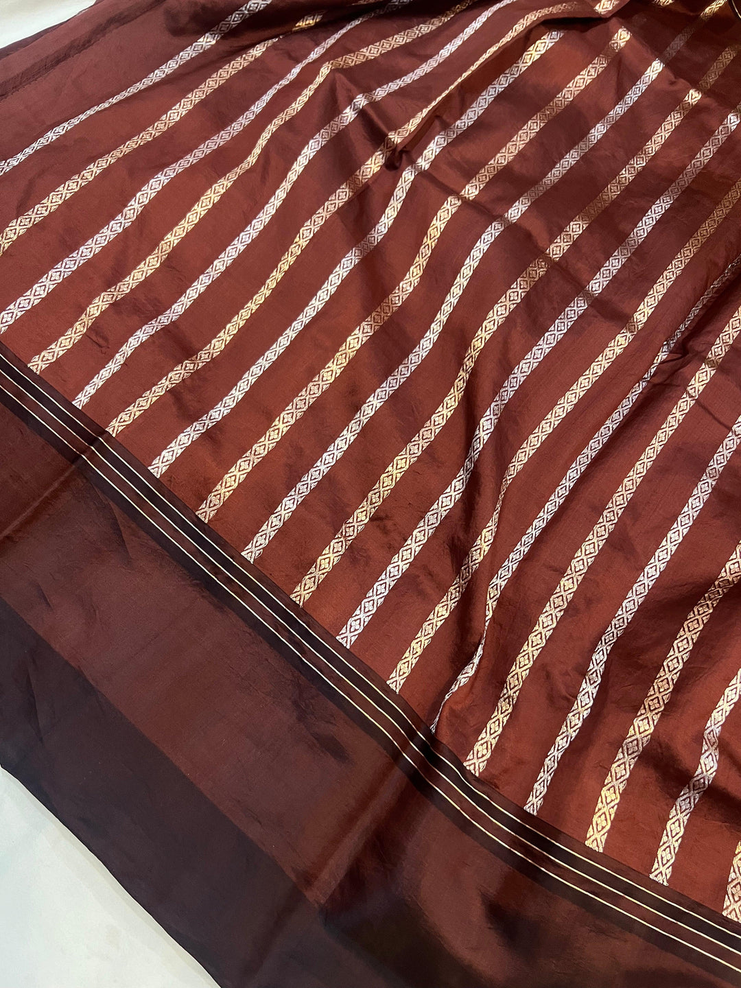 Coffee Brown Pure Banarasi Handloom Silk Saree - Aura Benaras