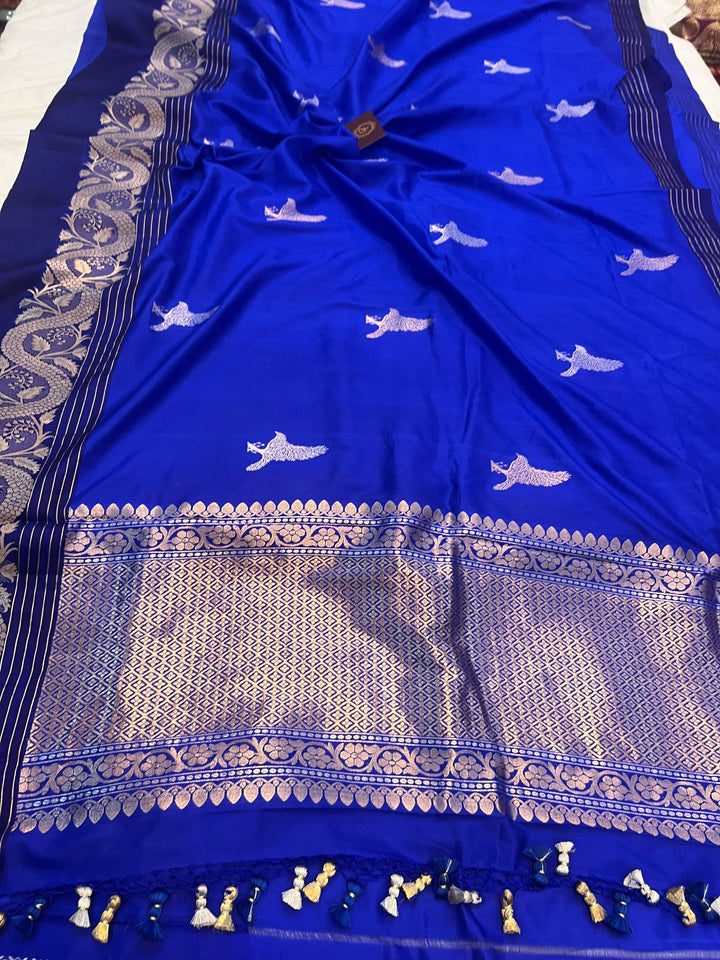 Royal Blue Pure Banarasi Handloom Silk Saree - Aura Benaras