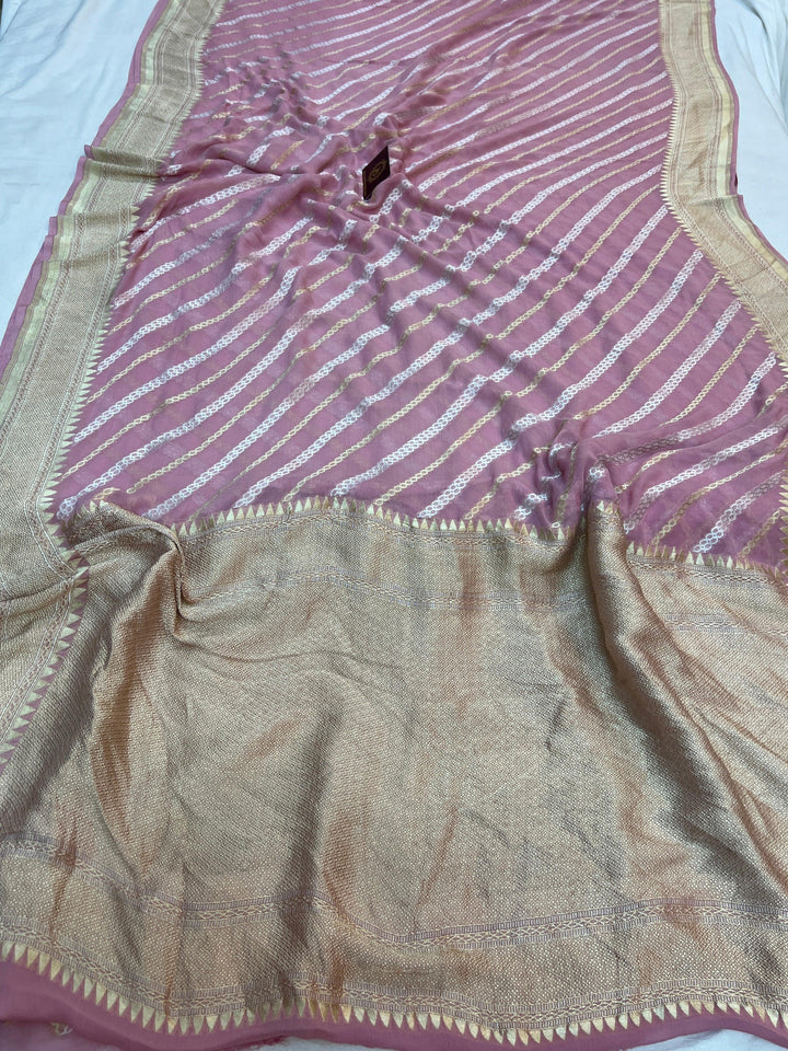 Pastel Pink Pure Banarasi Khaddi Georgette Saree | floral jaal
