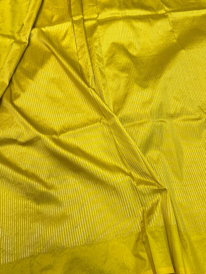 Shop Neon Yellow Banarasi Katan Silk Saree – Kadhwa Aada Jaal Meenakari