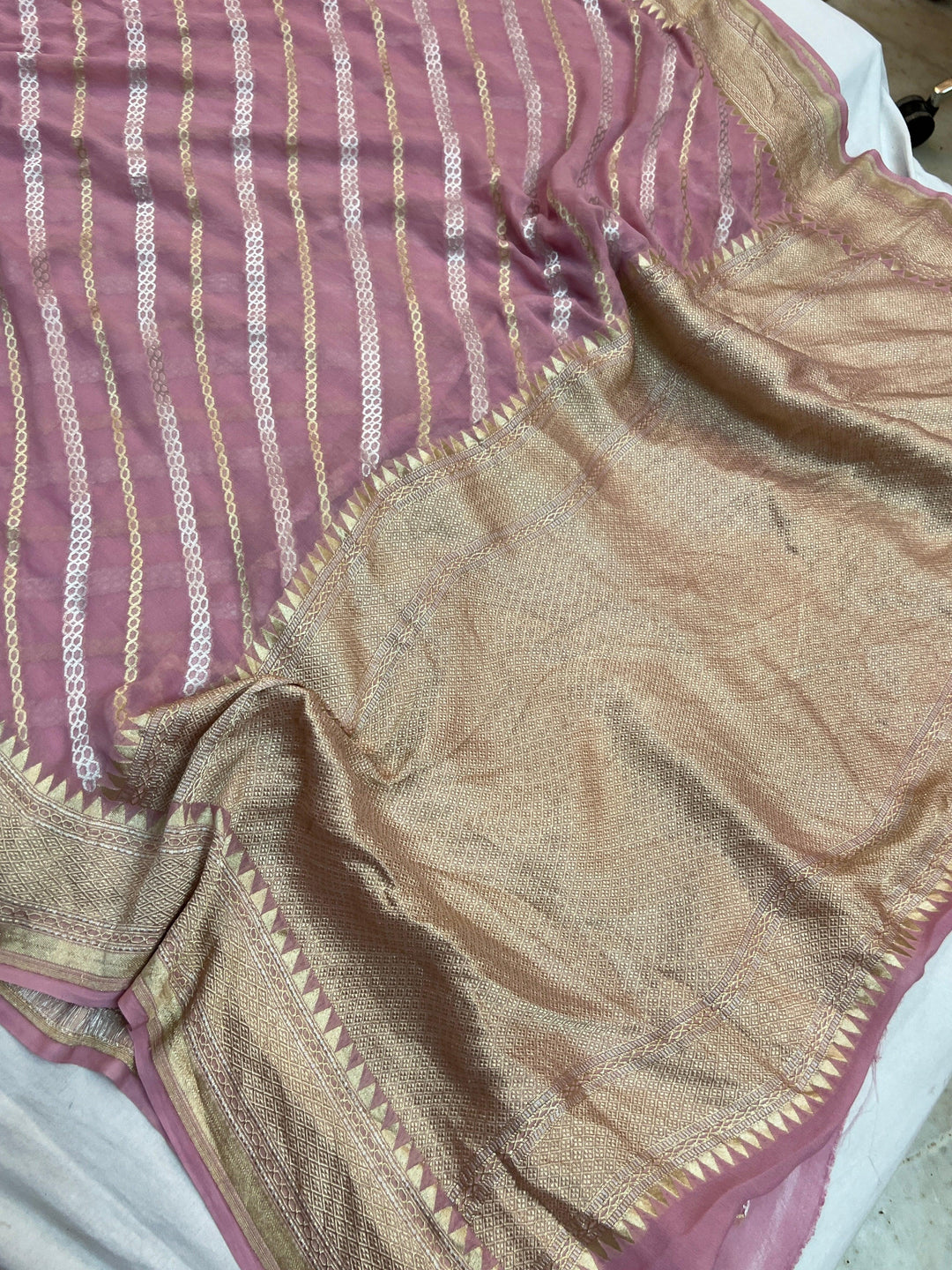 Pastel Pink Pure Banarasi Khaddi Georgette Saree | floral jaal