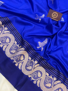 Royal Blue Pure Banarasi Handloom Silk Saree - Aura Benaras