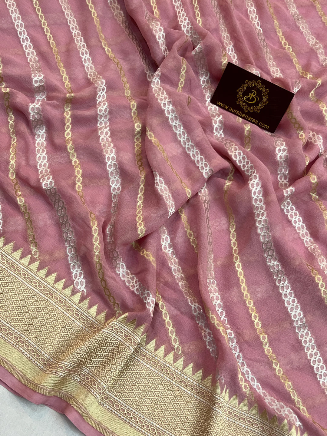 Pastel Pink Pure Banarasi Khaddi Georgette Saree | floral jaal