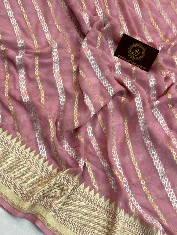 Pastel Pink Pure Banarasi Khaddi Georgette Saree | floral jaal