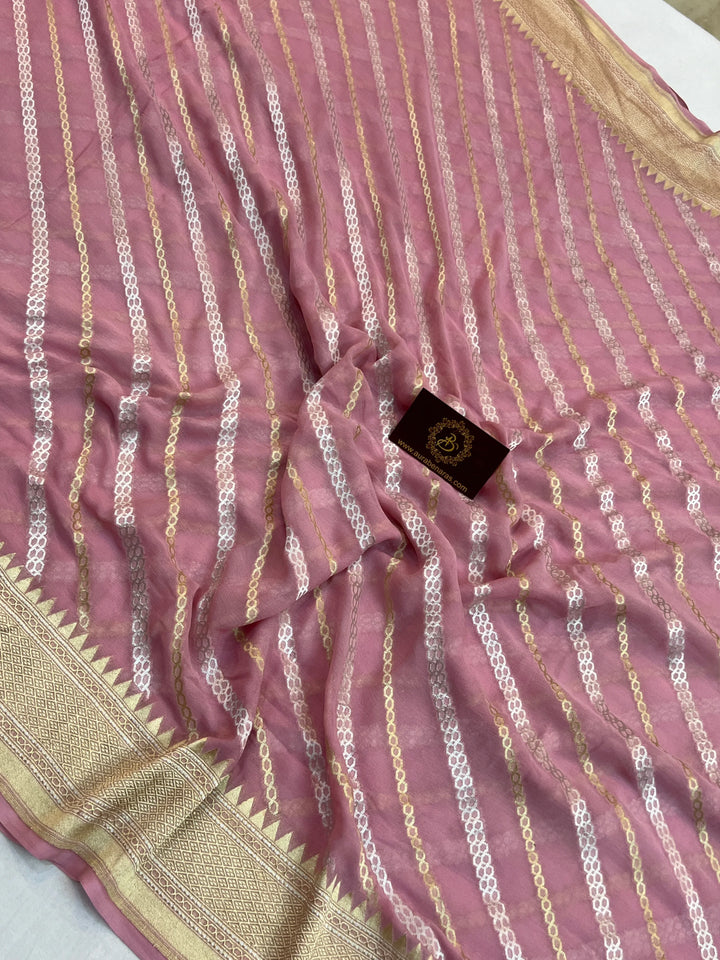 Pastel Pink Pure Banarasi Khaddi Georgette Saree | floral jaal