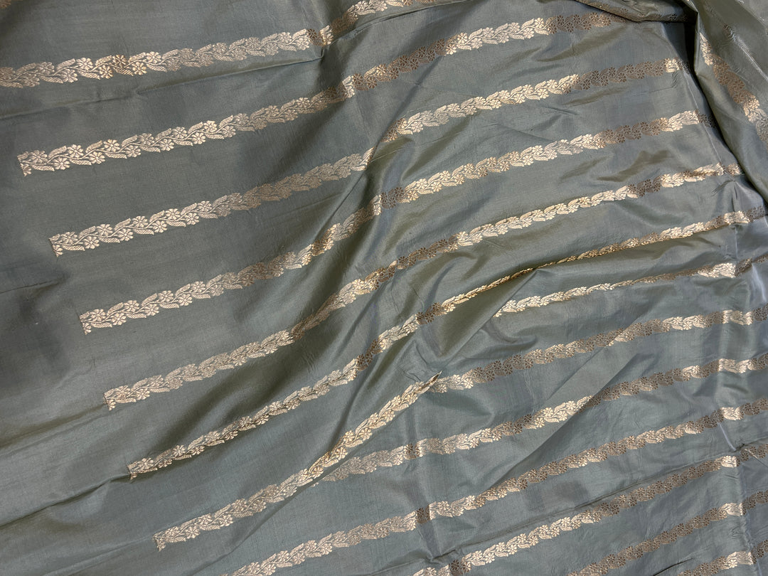 Shop Sage Grey Banarasi Katan Silk Saree – Kadhwa Aada Jaal Meenakari