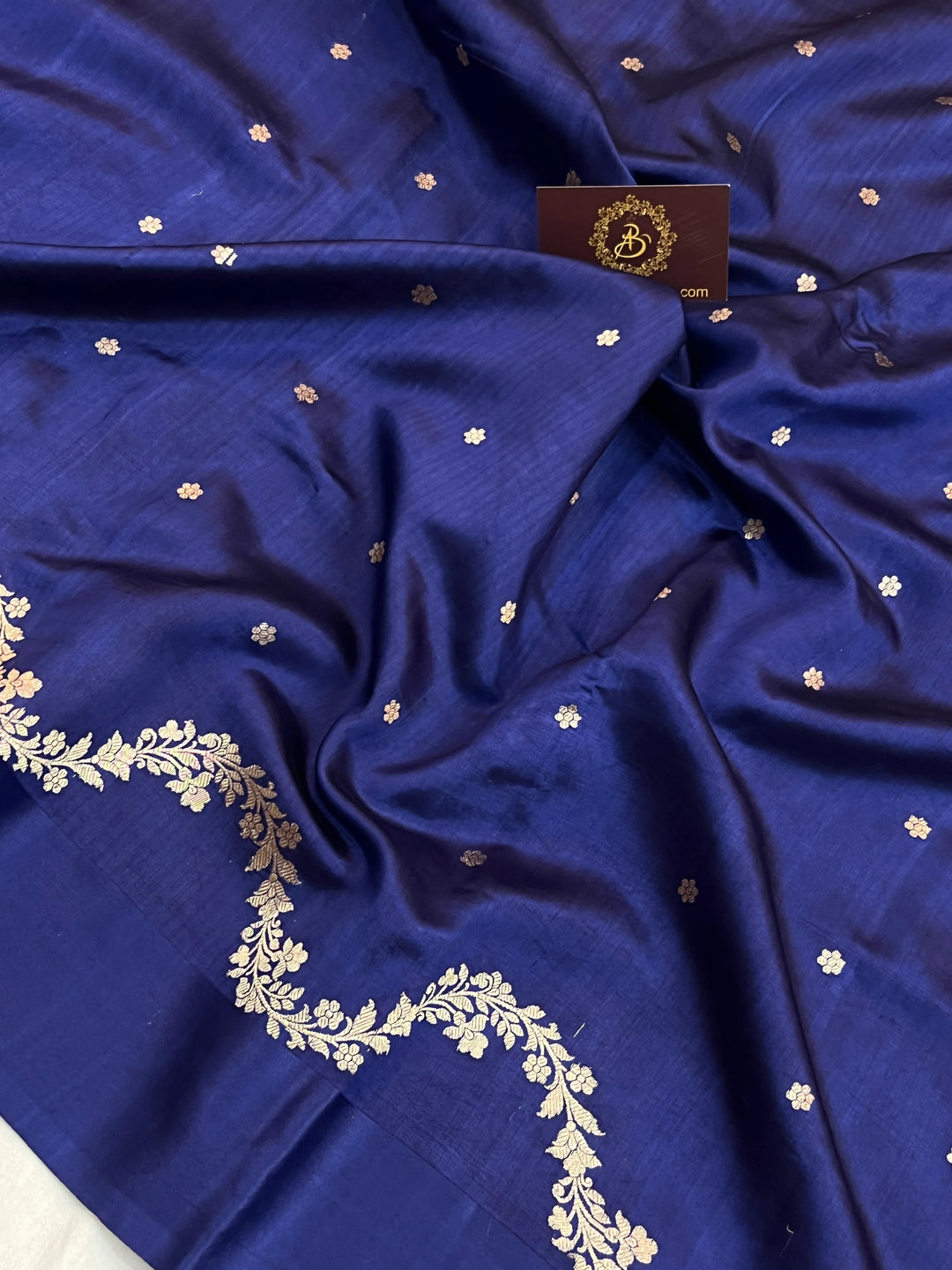 Navy Blue Silk Banarasi Saree with Kadhwa Butis & Mashru Border