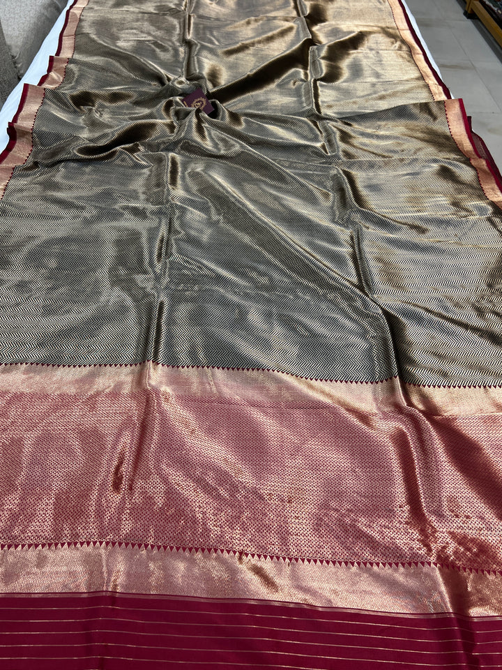 Black Katan Silk Banarasi Saree with Geometric Brocade Work