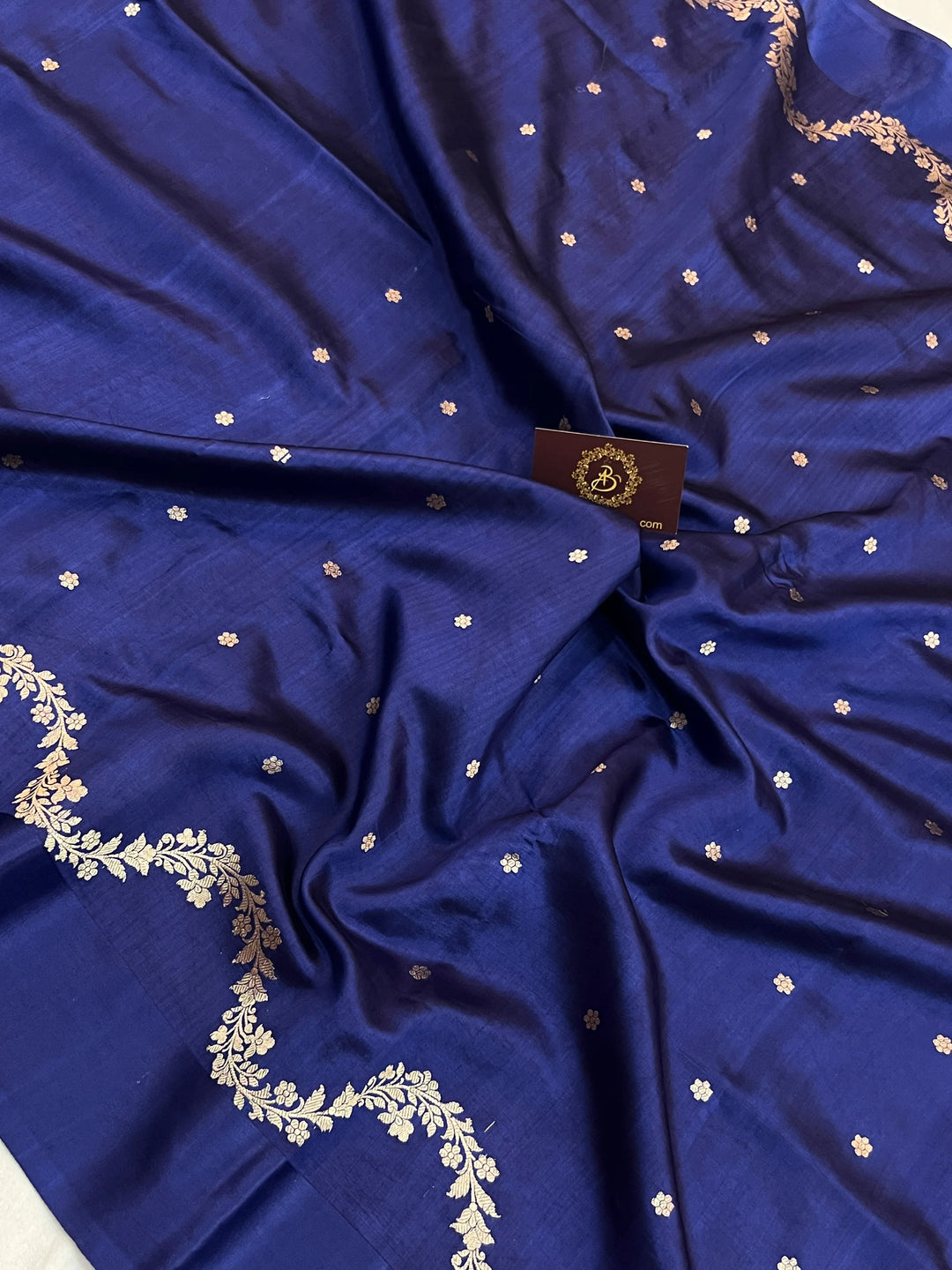 Navy Blue Silk Banarasi Saree with Kadhwa Butis & Mashru Border