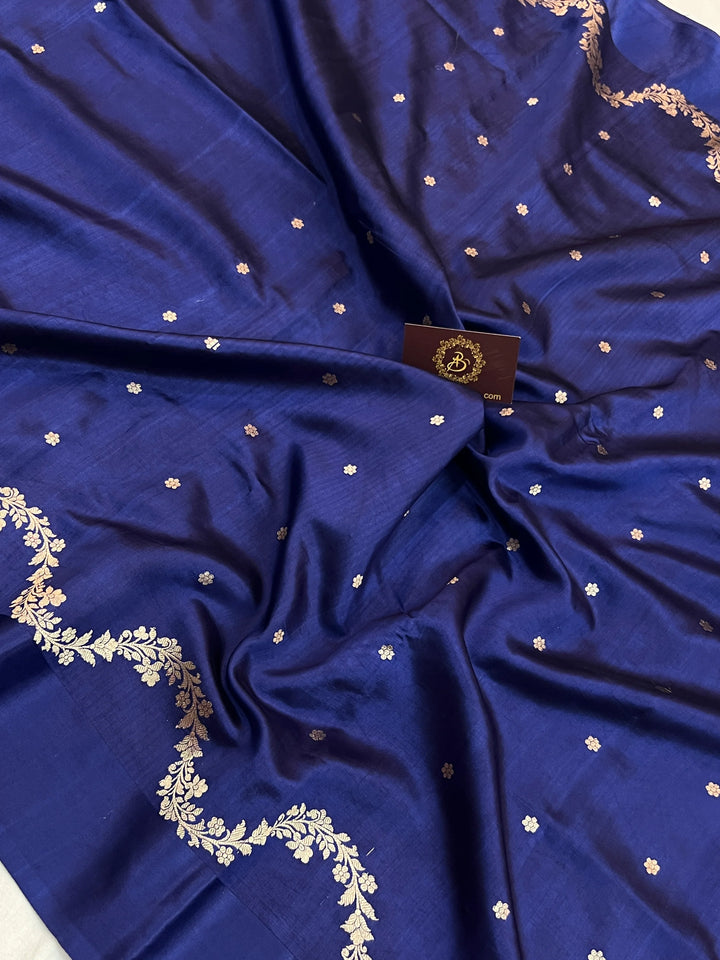 Navy Blue Silk Banarasi Saree with Kadhwa Butis & Mashru Border