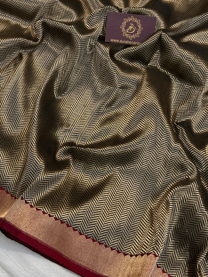 Black Katan Silk Banarasi Saree with Geometric Brocade Work