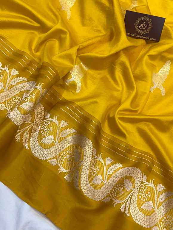 Yellow Pure Banarasi Handloom Silk Saree - Aura Benaras