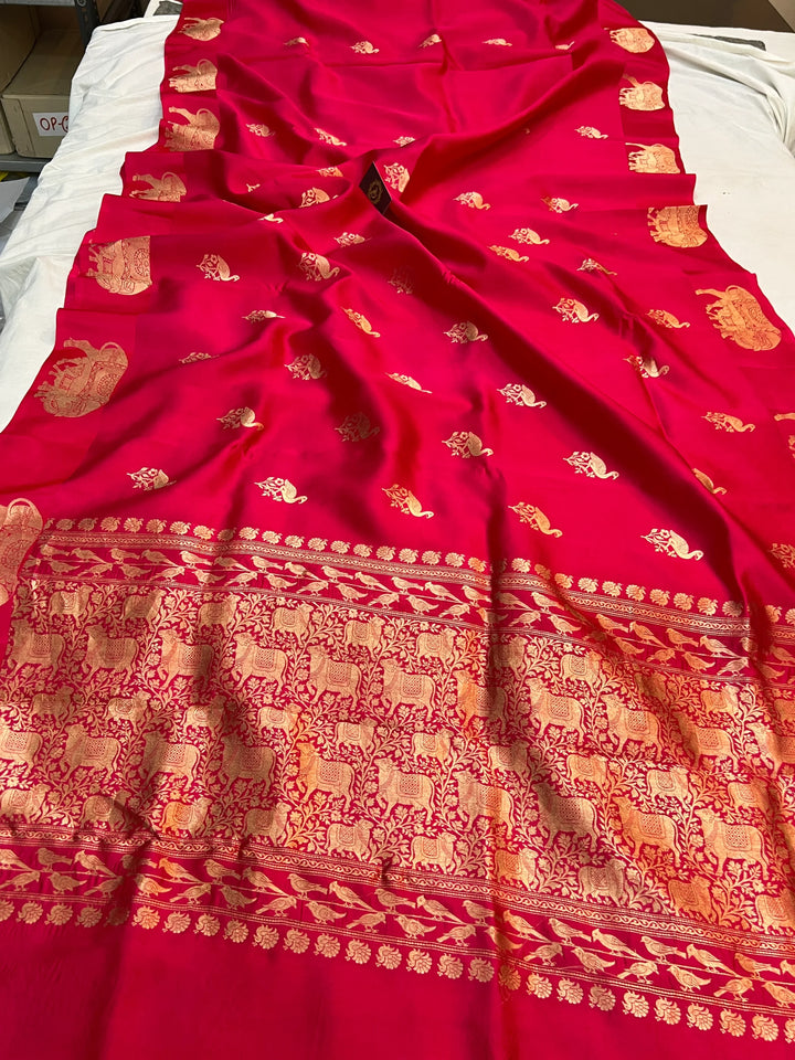 Rani Pink Pure Silk Handloom Banarasi Saree