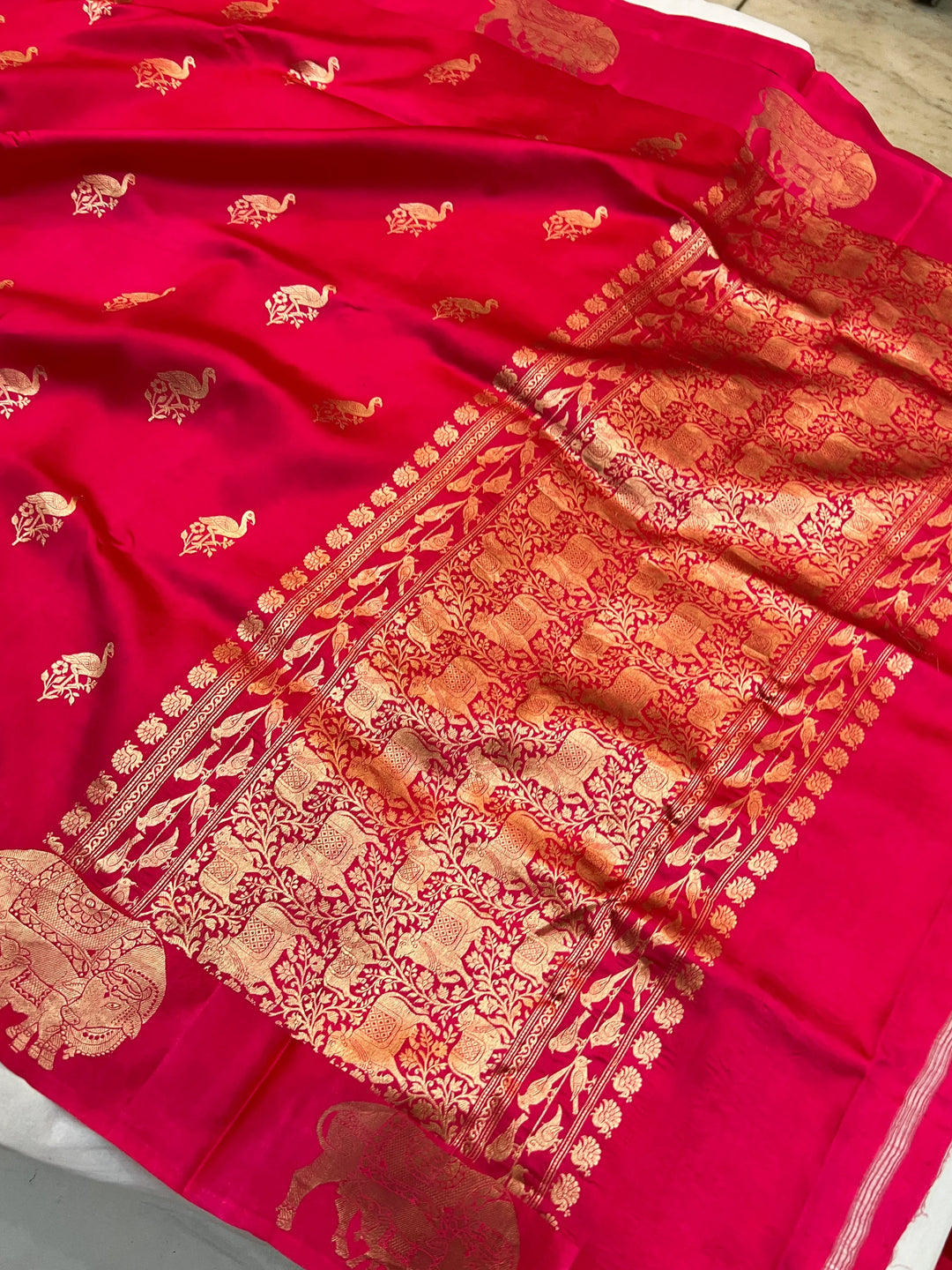 Rani Pink Pure Silk Handloom Banarasi Saree