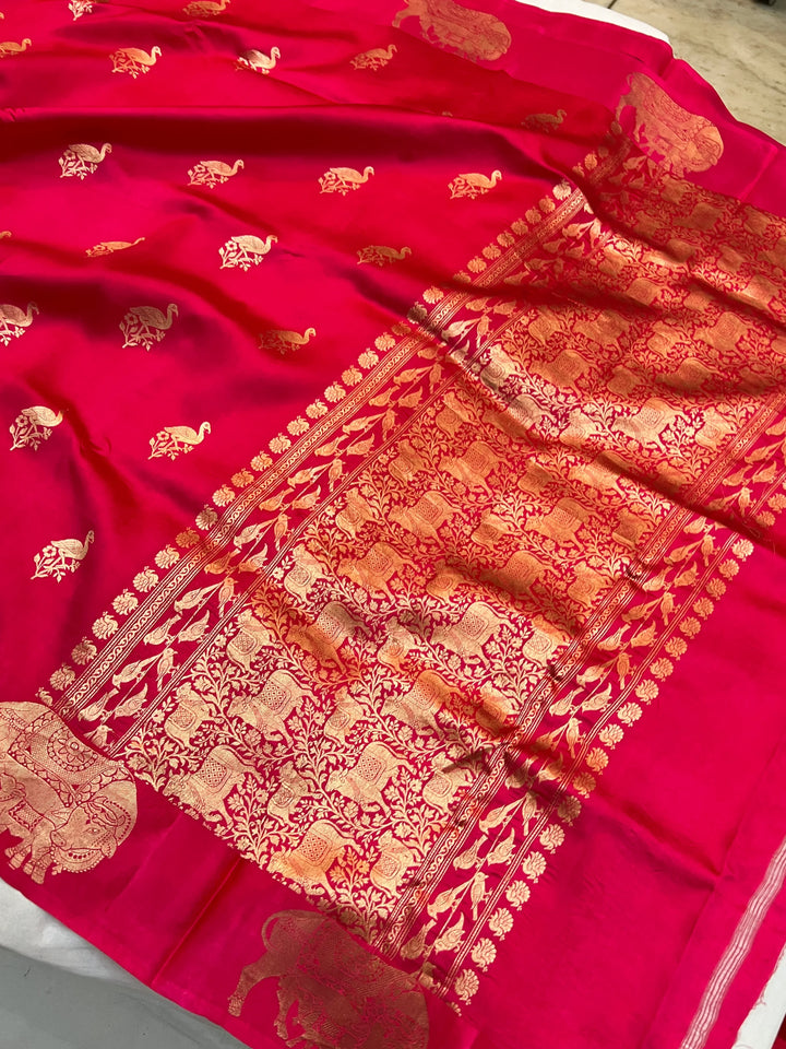 Rani Pink Pure Silk Handloom Banarasi Saree