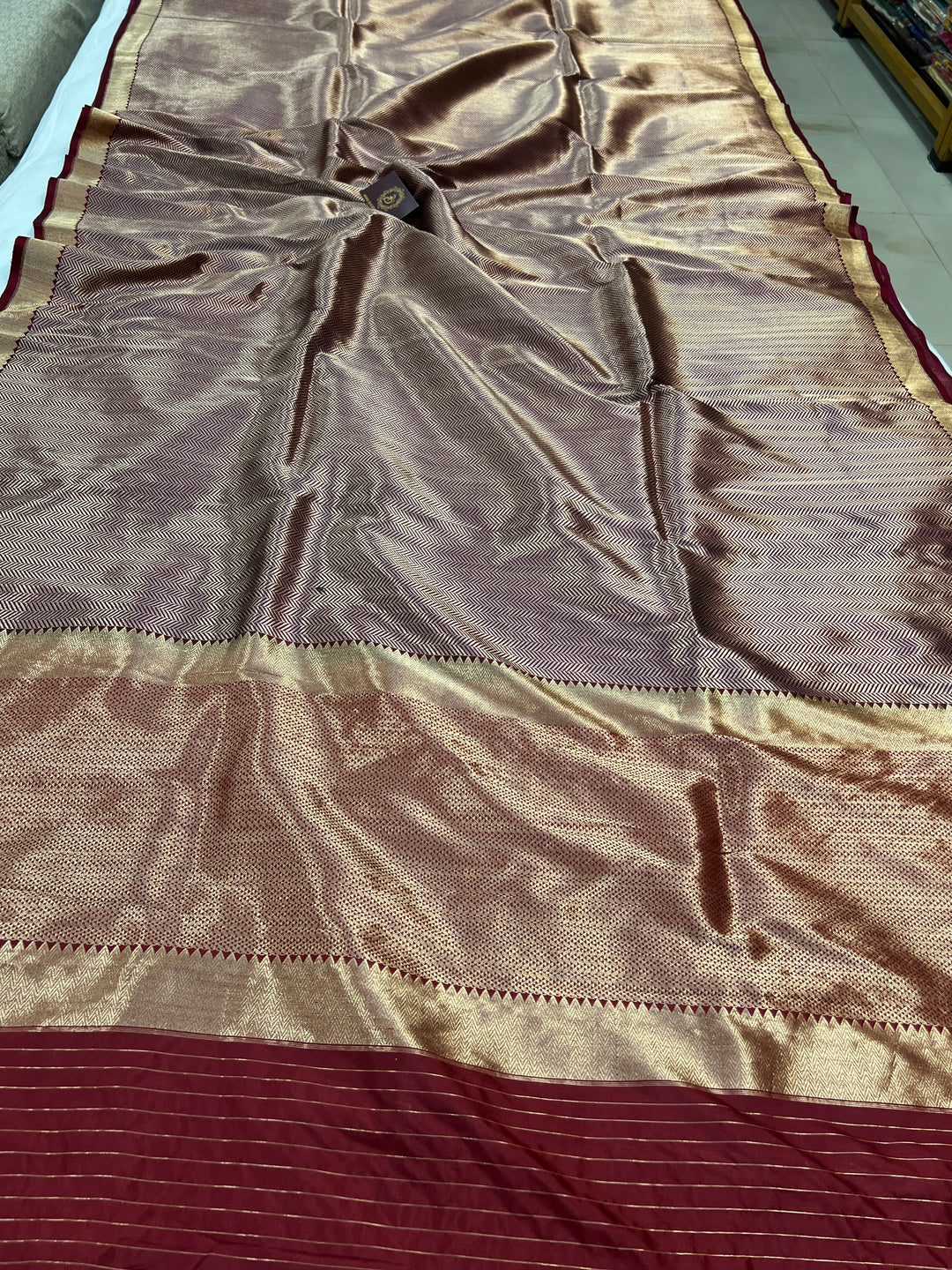 Brown Katan Silk Banarasi Saree with Geometric Brocade Work