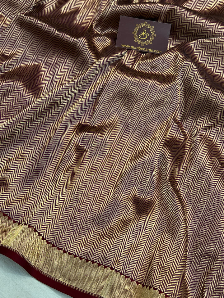 Brown Katan Silk Banarasi Saree with Geometric Brocade Work