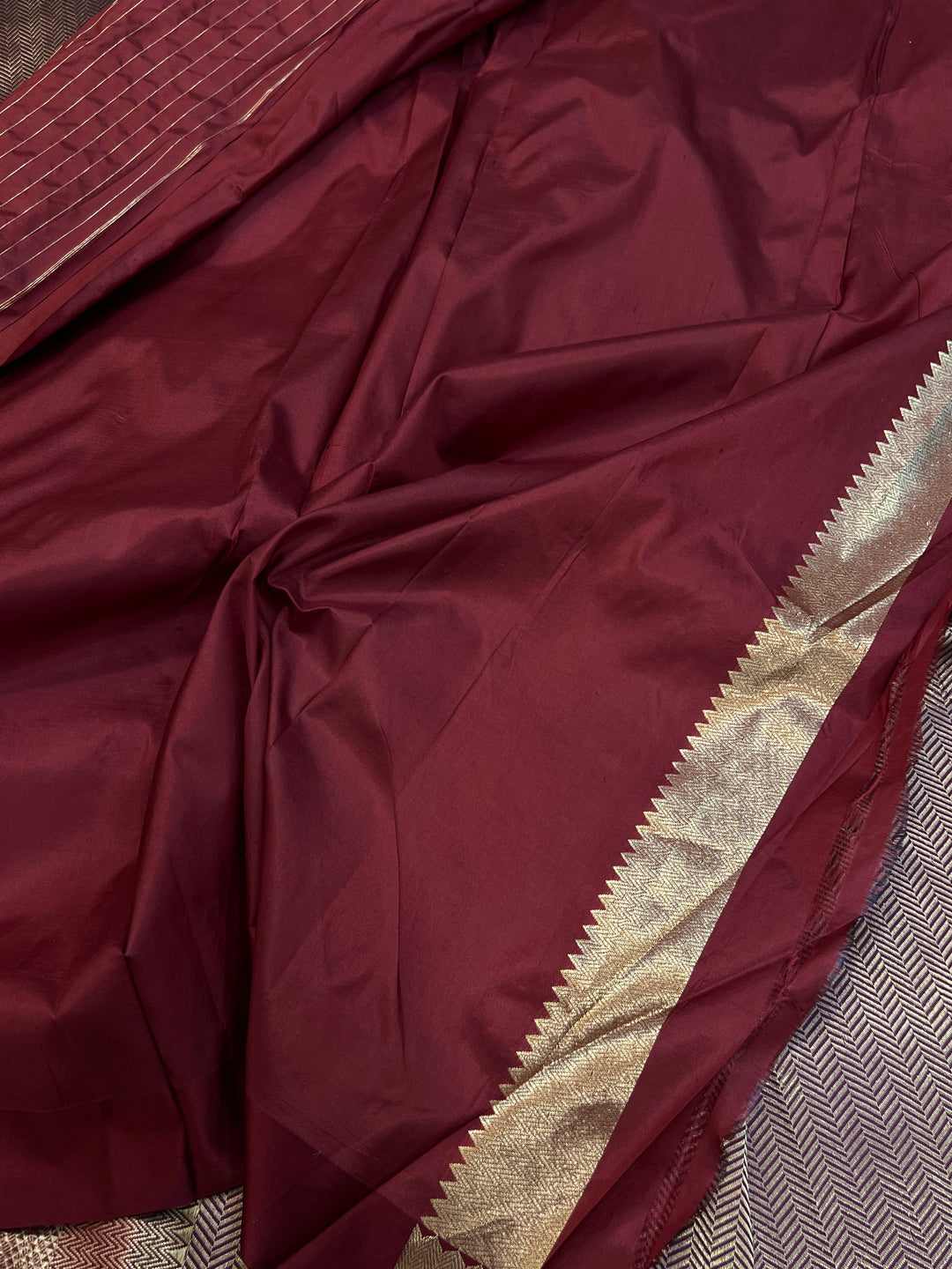 Brown Katan Silk Banarasi Saree with Geometric Brocade Work
