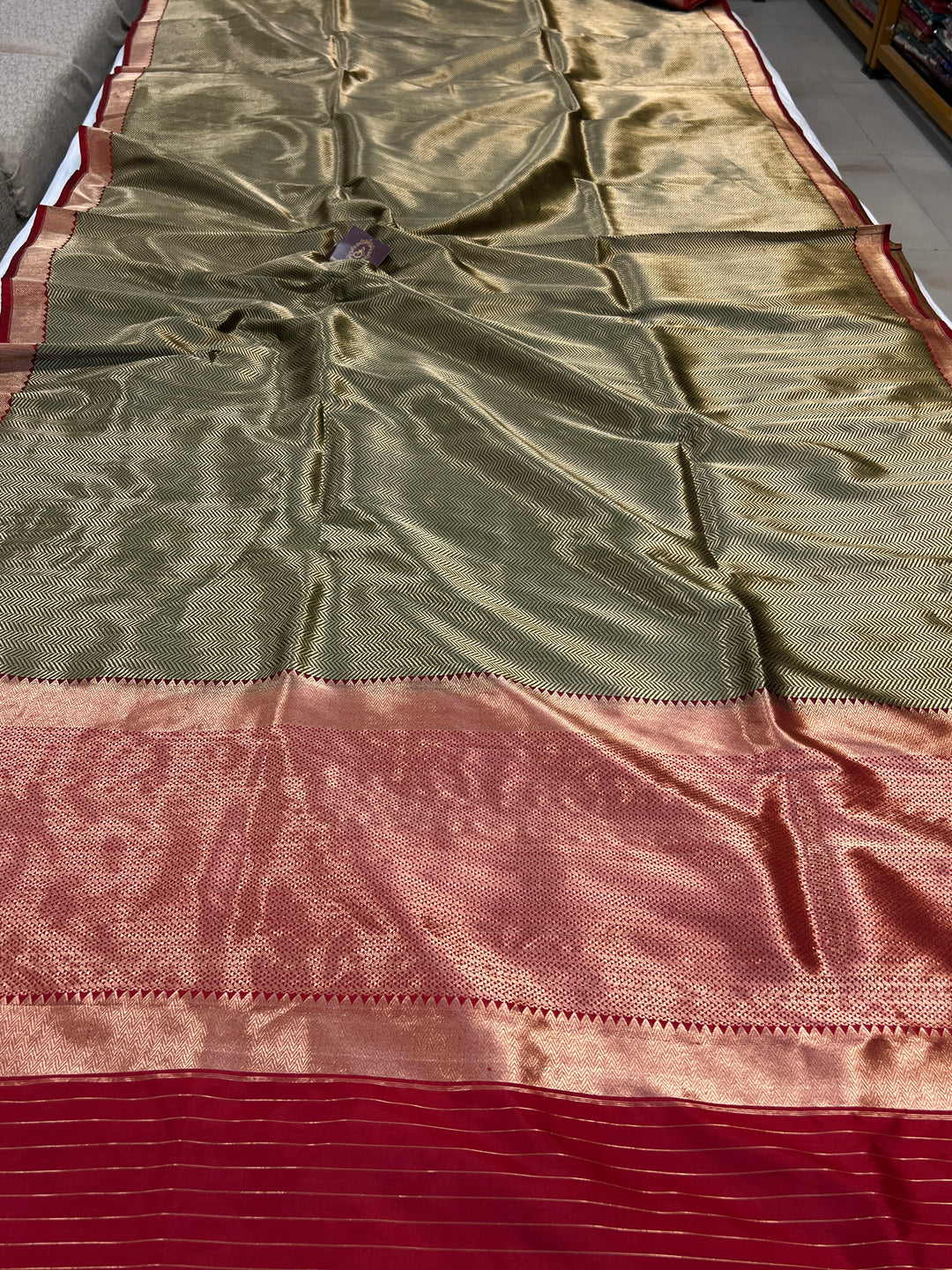 Green Katan Silk Banarasi Saree with Geometric Brocade Work