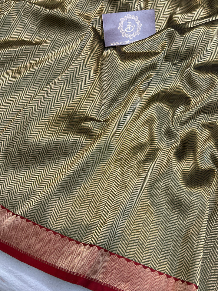 Green Katan Silk Banarasi Saree with Geometric Brocade Work