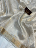 Silver Banarasi Handloom Organza Tissue Silk Saree - Aura Benaras