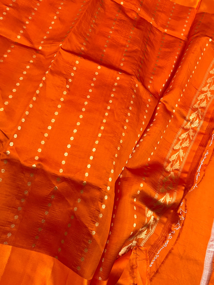 Orange Pure Silk Banarasi Saree with Cow Motif Border