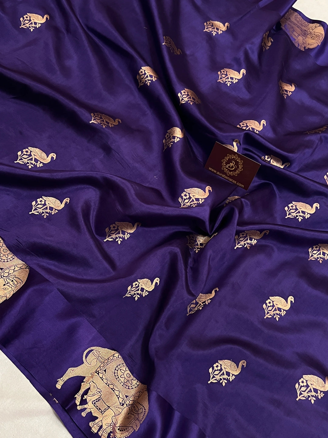 Purple Pure Silk Banarasi Saree with Cow Motif Border