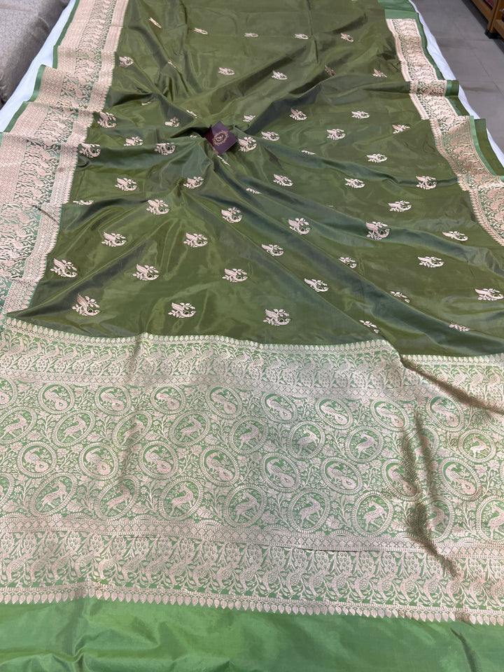 Dusty Green Pure Banarasi Handloom Katan Silk Saree - Aura Benaras