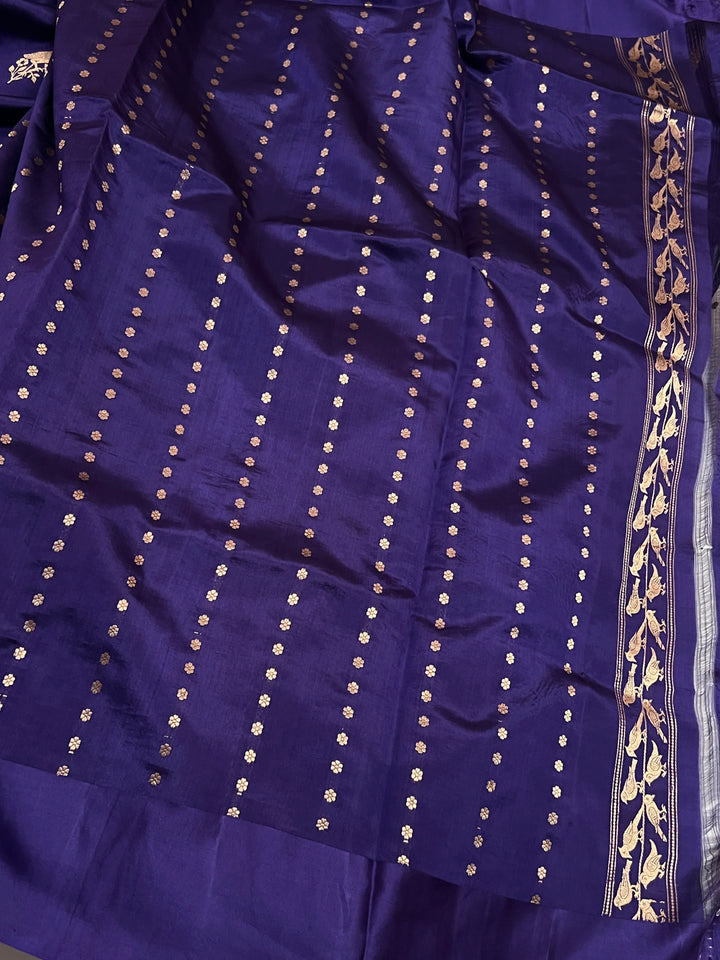 Purple Pure Silk Banarasi Saree with Cow Motif Border