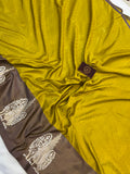 Mustard Yellow Pure Banarasi Handloom Katan Satin Silk Saree - Aura Benaras