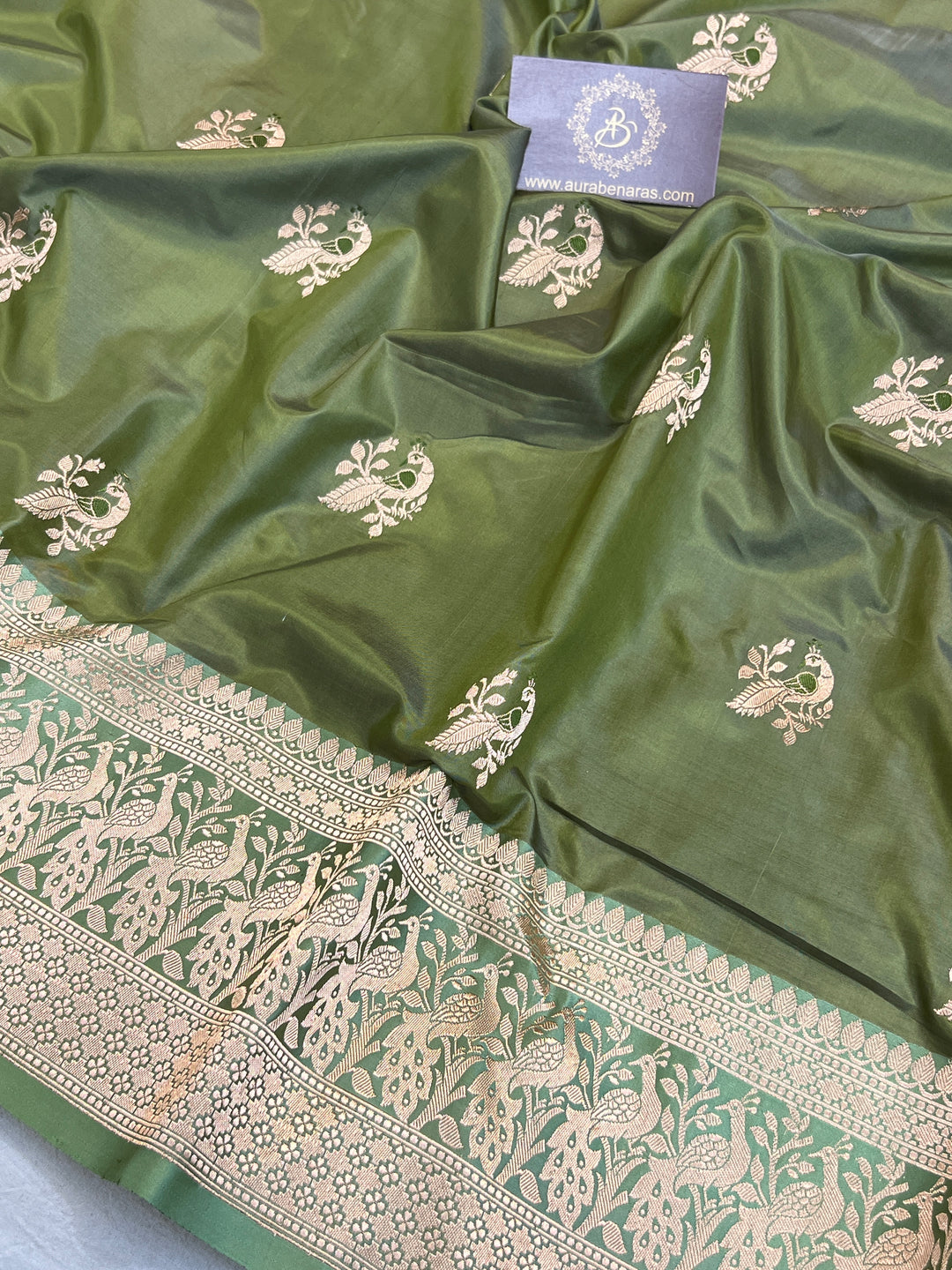 Dusty Green Pure Banarasi Handloom Katan Silk Saree - Aura Benaras