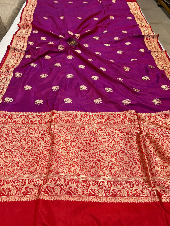 Magenta Purple Pure Banarasi Handloom Katan Silk Saree - Aura Benaras
