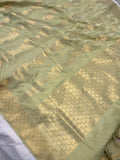 Pista Green Pure Banarasi Handloom Katan Satin Silk Saree - Aura Benaras