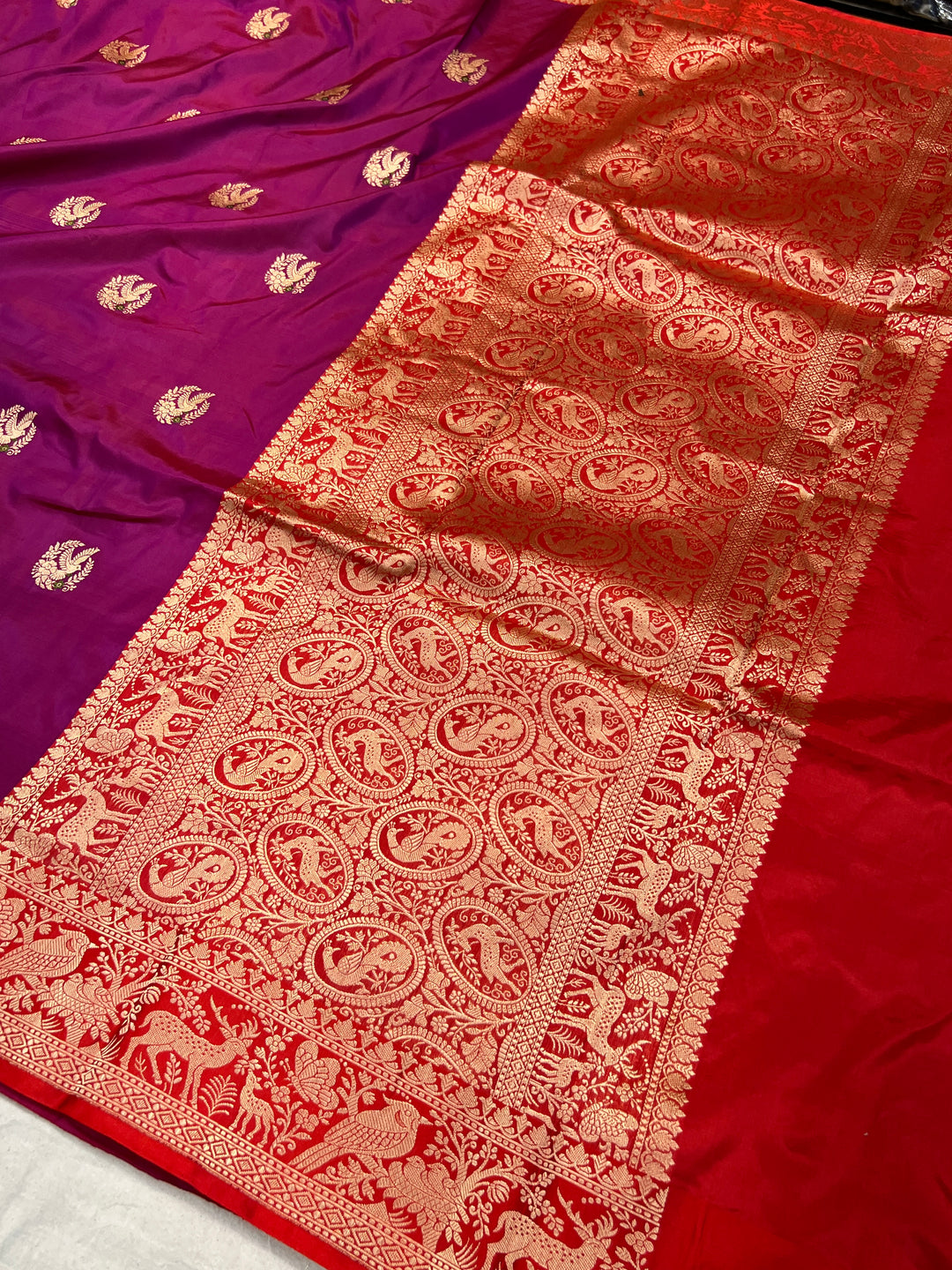 Magenta Purple Pure Banarasi Handloom Katan Silk Saree - Aura Benaras
