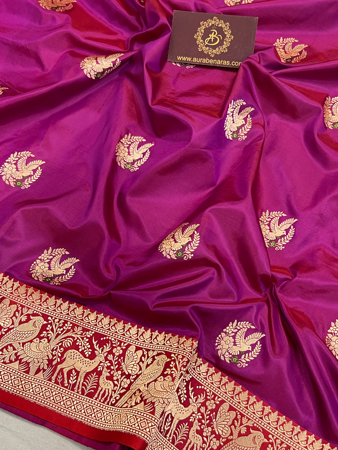 Magenta Purple Pure Banarasi Handloom Katan Silk Saree - Aura Benaras