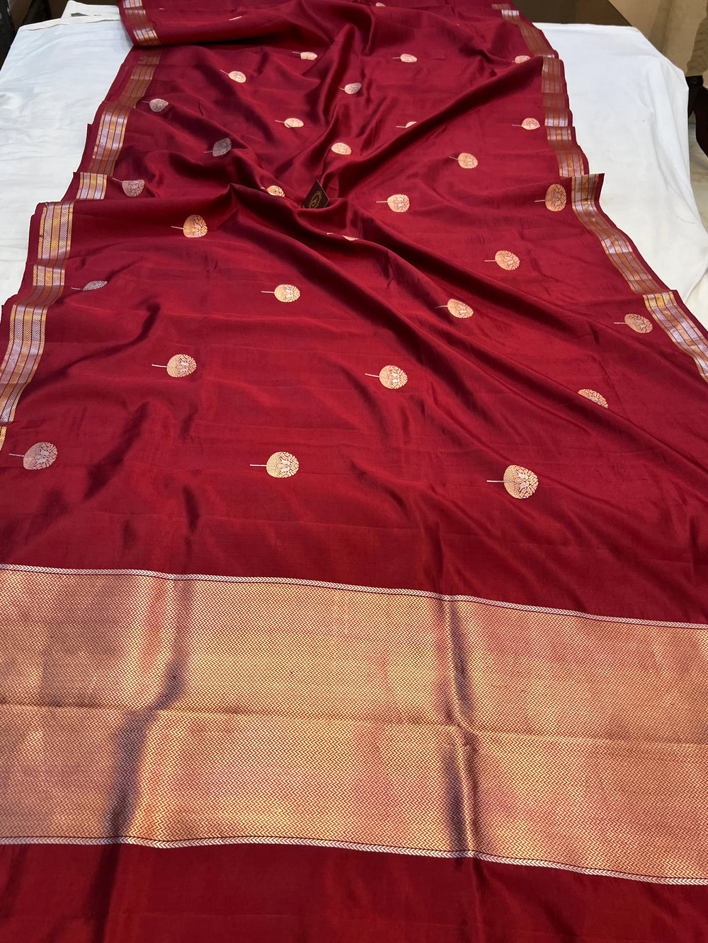 Maroon Pure Silk Banarasi Saree with Kadhwa Sona Rupa Butas
