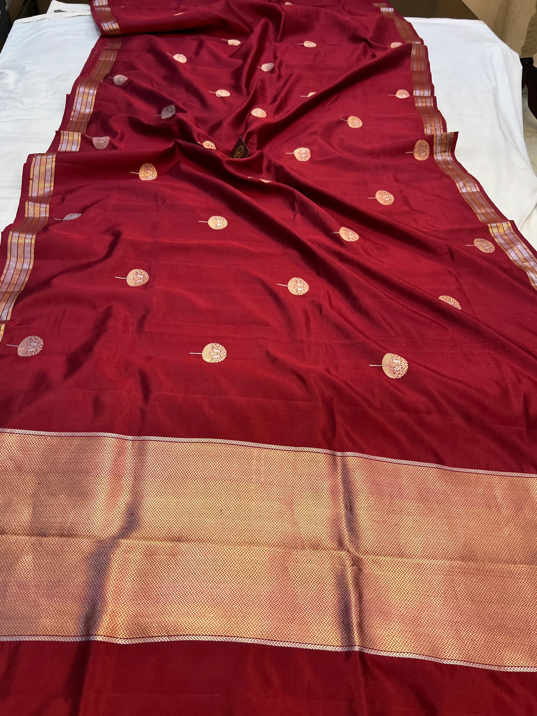 Maroon Pure Silk Banarasi Saree with Kadhwa Sona Rupa Butas