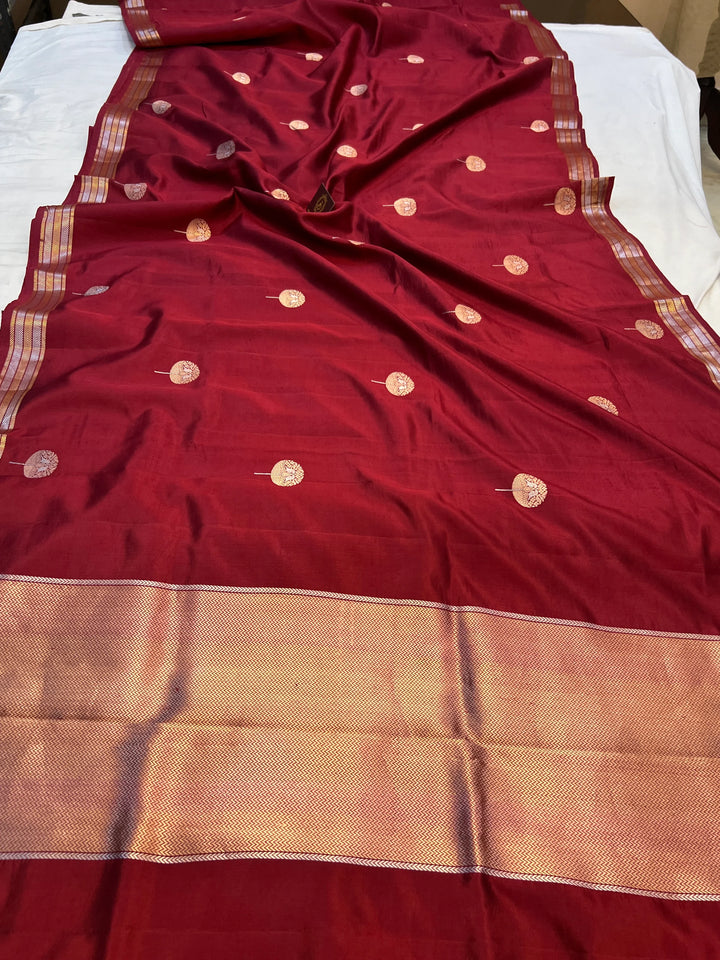 Maroon Pure Silk Banarasi Saree with Kadhwa Sona Rupa Butas