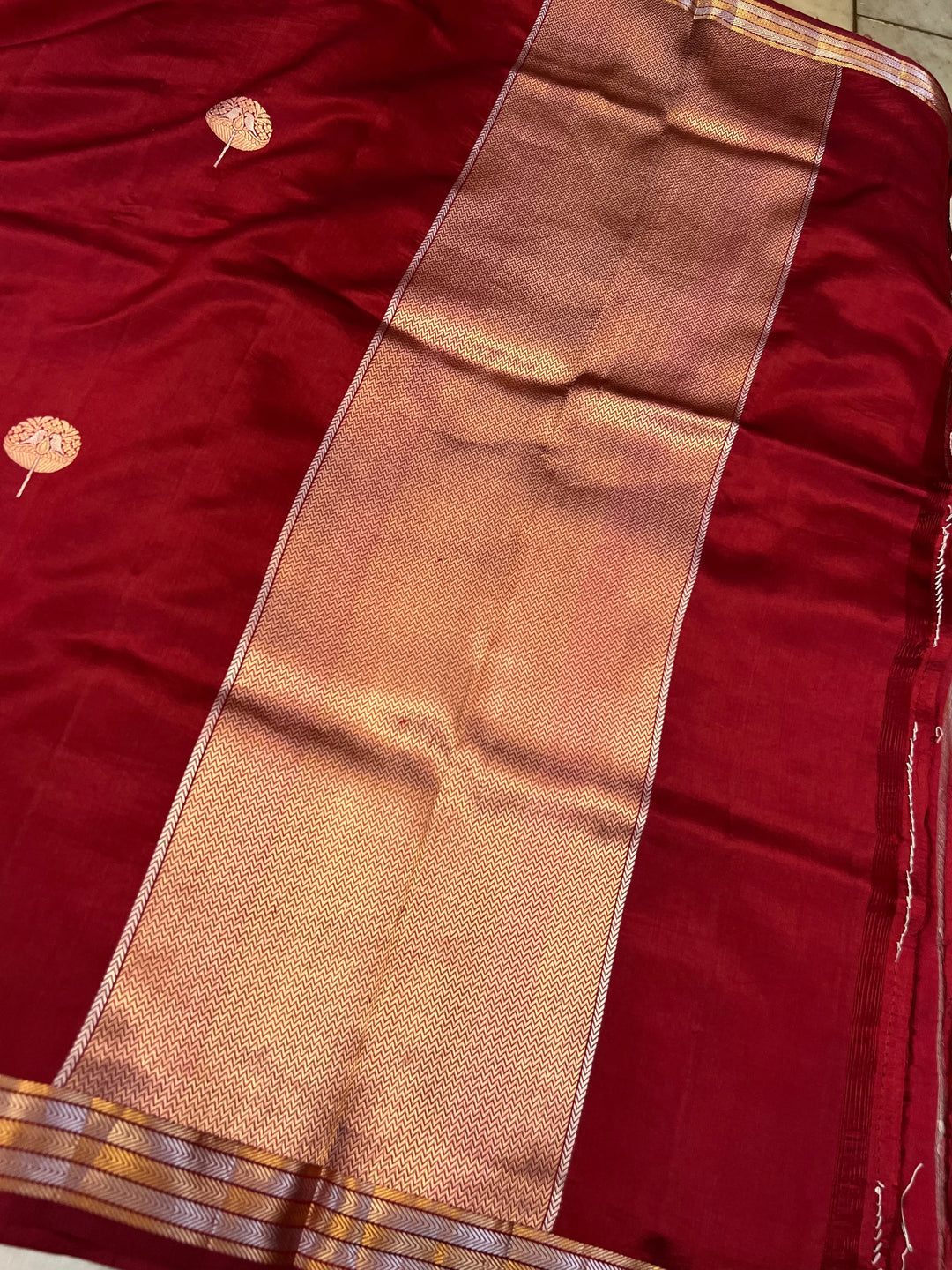 Maroon Pure Silk Banarasi Saree with Kadhwa Sona Rupa Butas