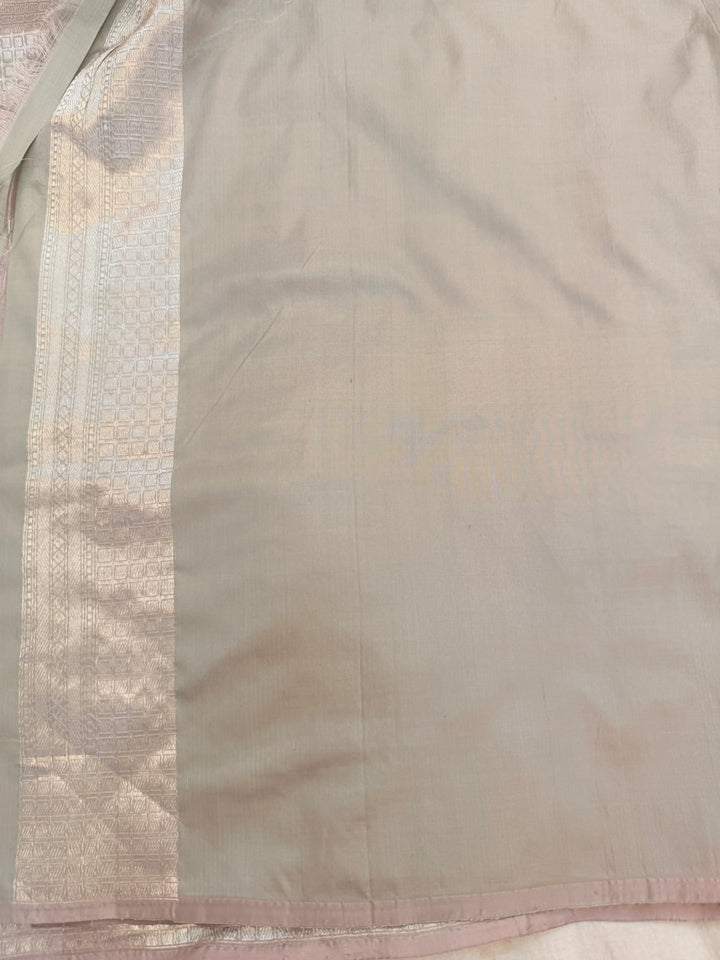 Beige Pure Katan silk Handloom Banarasi Saree