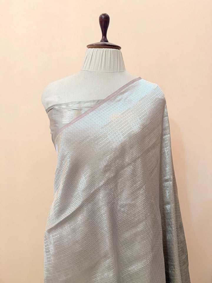 Beige Pure Katan silk Handloom Banarasi Saree