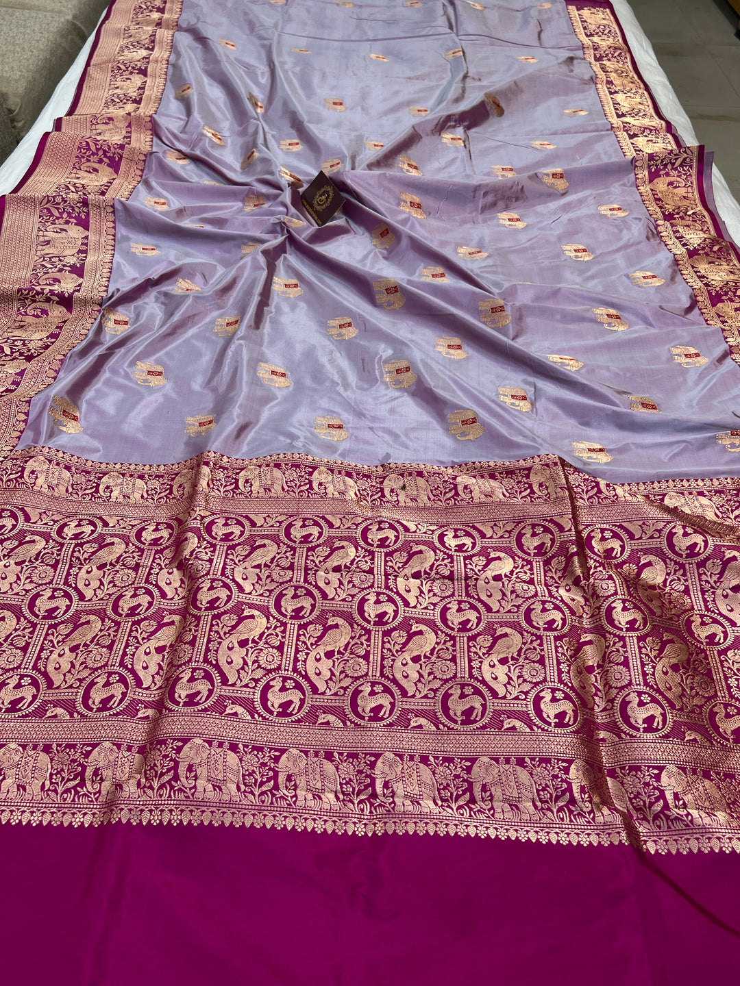 Pastel Lavender Pure Banarasi Handloom Katan Silk Saree - Aura Benaras