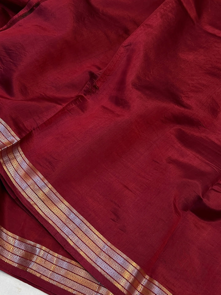 Maroon Pure Silk Banarasi Saree with Kadhwa Sona Rupa Butas
