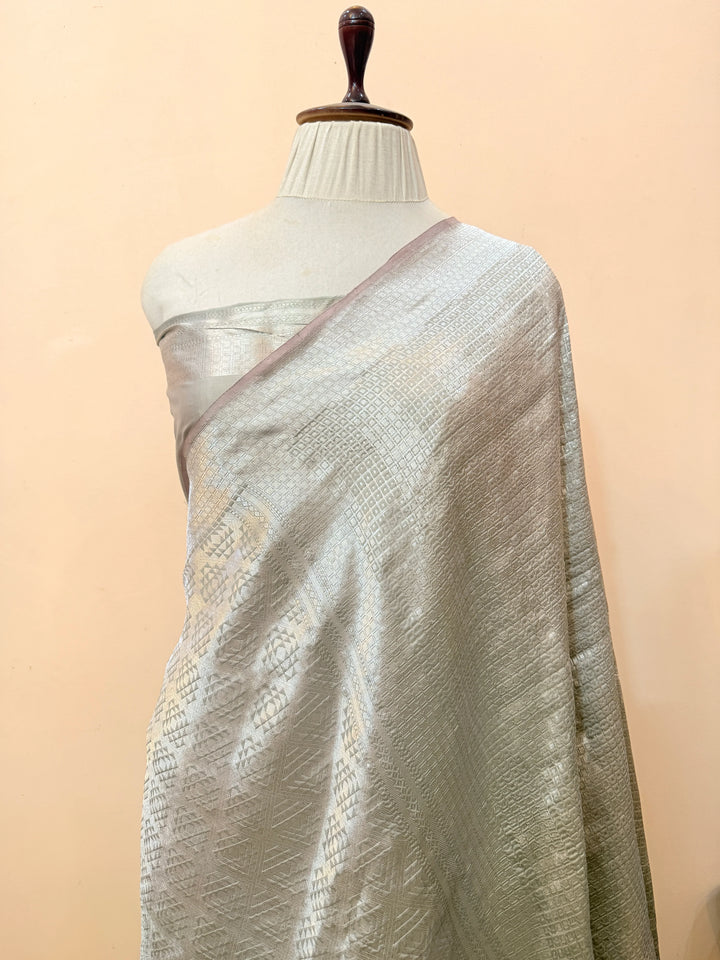 Beige Pure Katan silk Handloom Banarasi Saree