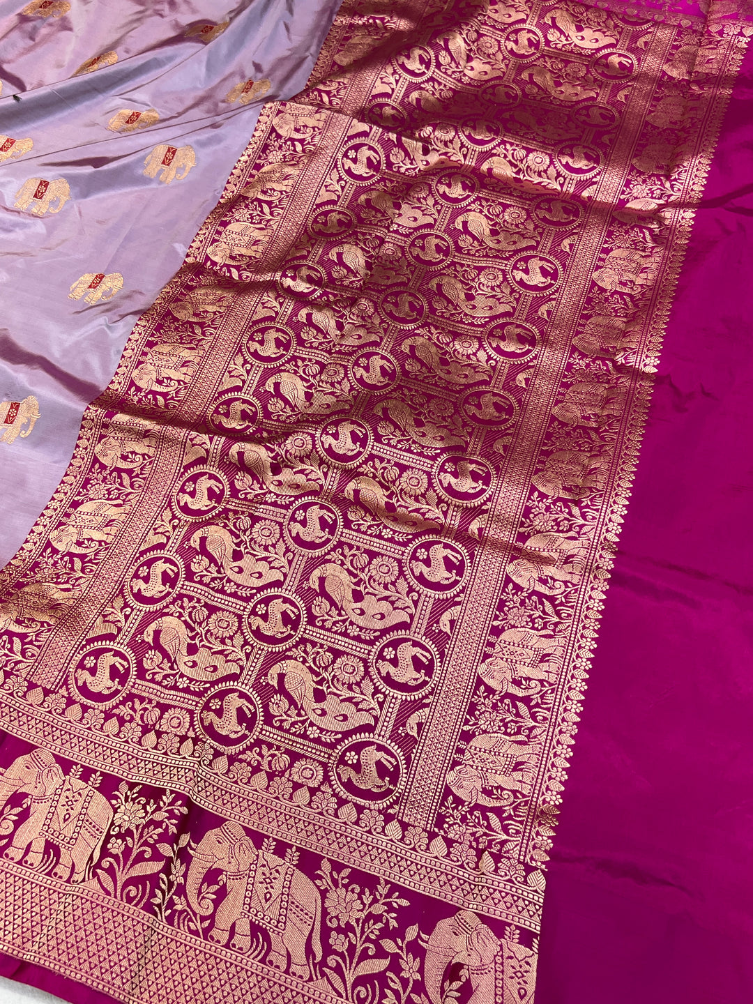Pastel Lavender Pure Banarasi Handloom Katan Silk Saree - Aura Benaras